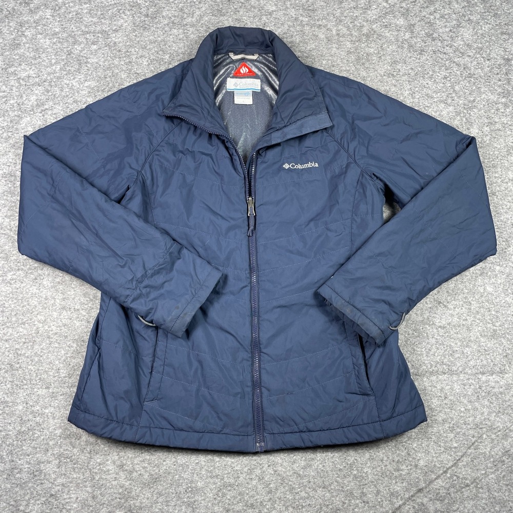 Columbia Puffer Jacket Womens L Blue Omni-Heat Interchange Quilted Full Zip